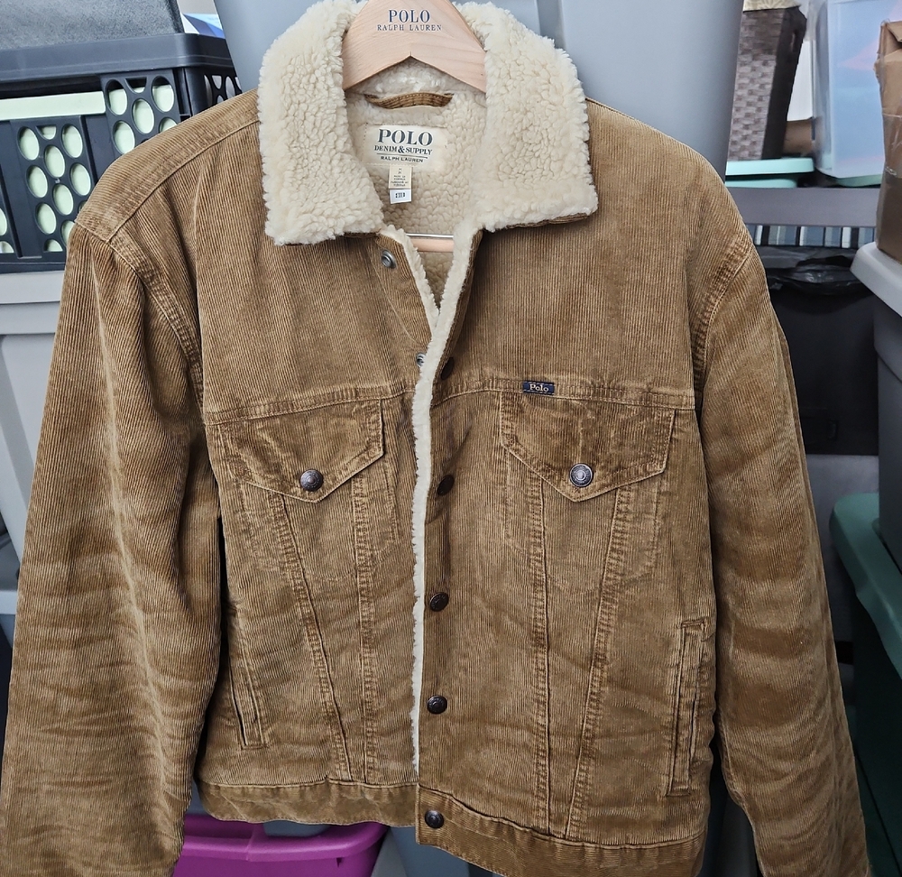 Polo Denim Supply by Ralph Lauren Tan Trucker Corduroy Jacket Sherpa Lining